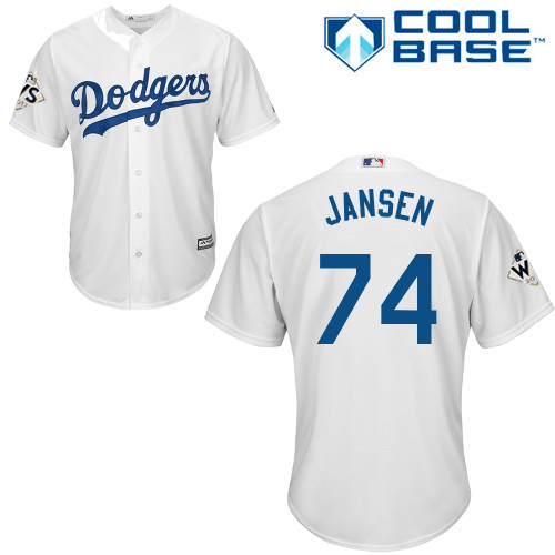 Dodgers #74 Kenley Jansen White Cool Base World Series Bound Stitched Youth MLB Jersey